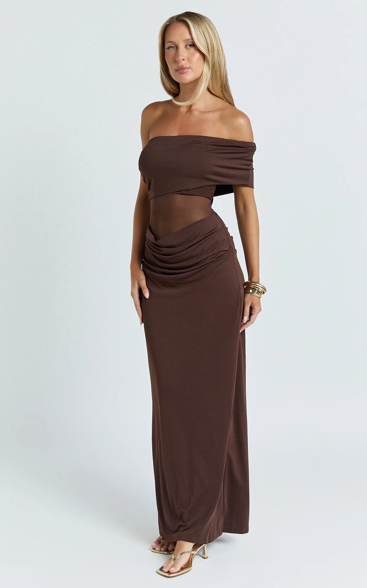 Riley Maxi Dress - Gathered Over Bust Dress in Chocolate