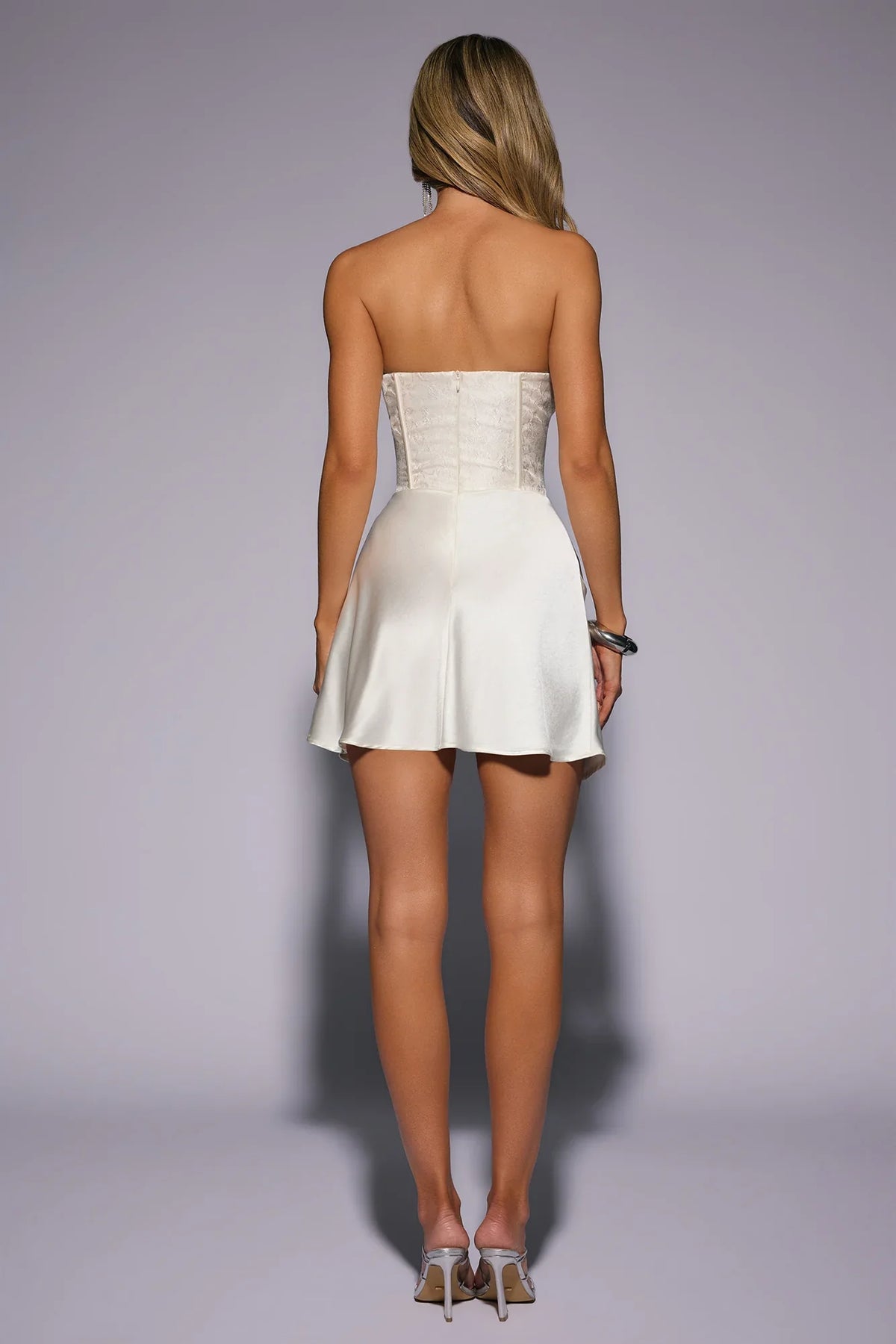 Dressed To Dazzle Strapless Satin Mini Dress Cream