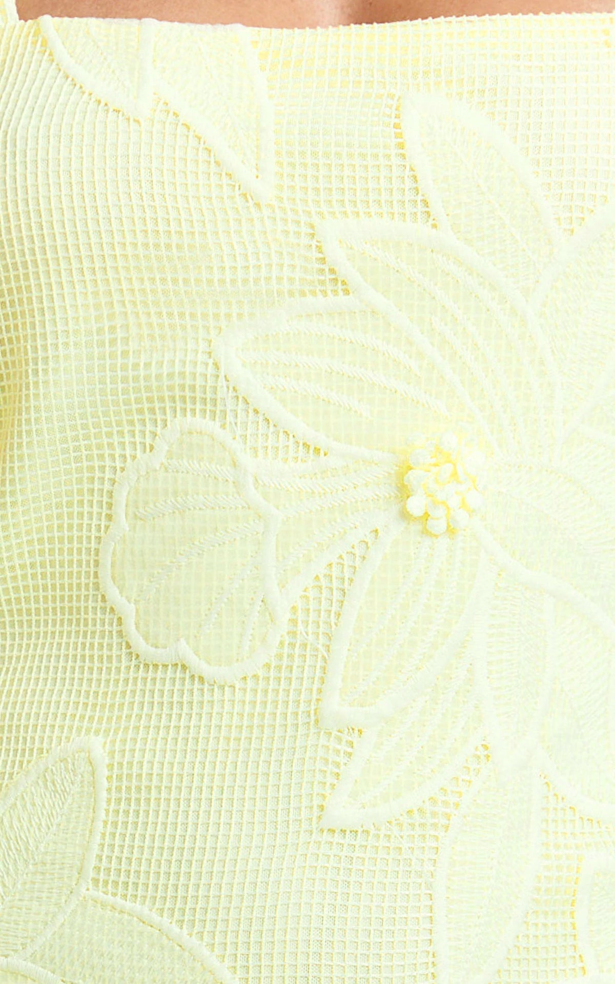 Sienna Mini Dress - Square Neck Floral Embroidered A Line Dress in Lemon