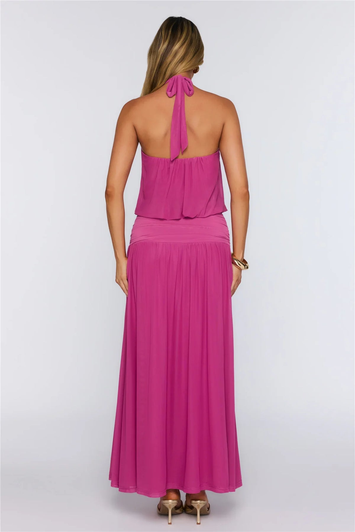 Dreamy Flowy Halter Maxi Dress Magenta