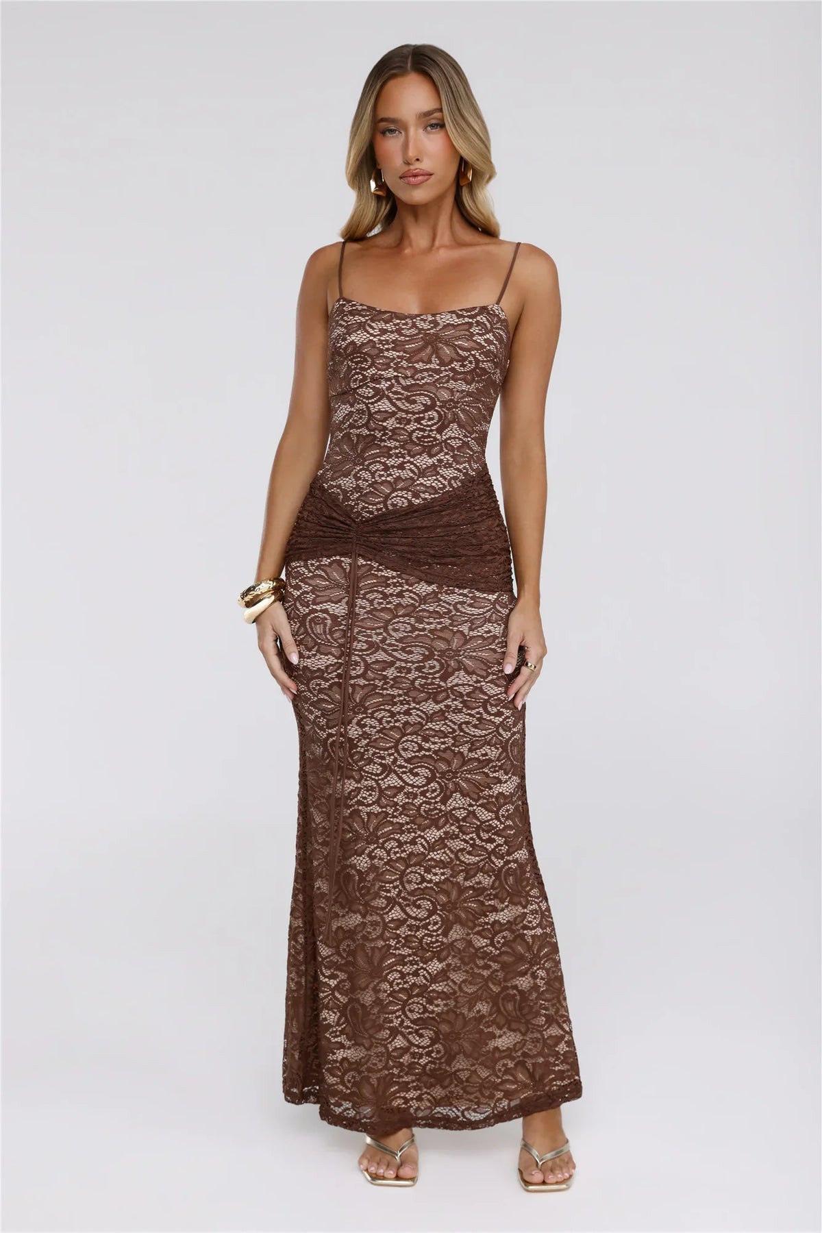 Pretty Clubhouse Lace Maxi Dress Brown