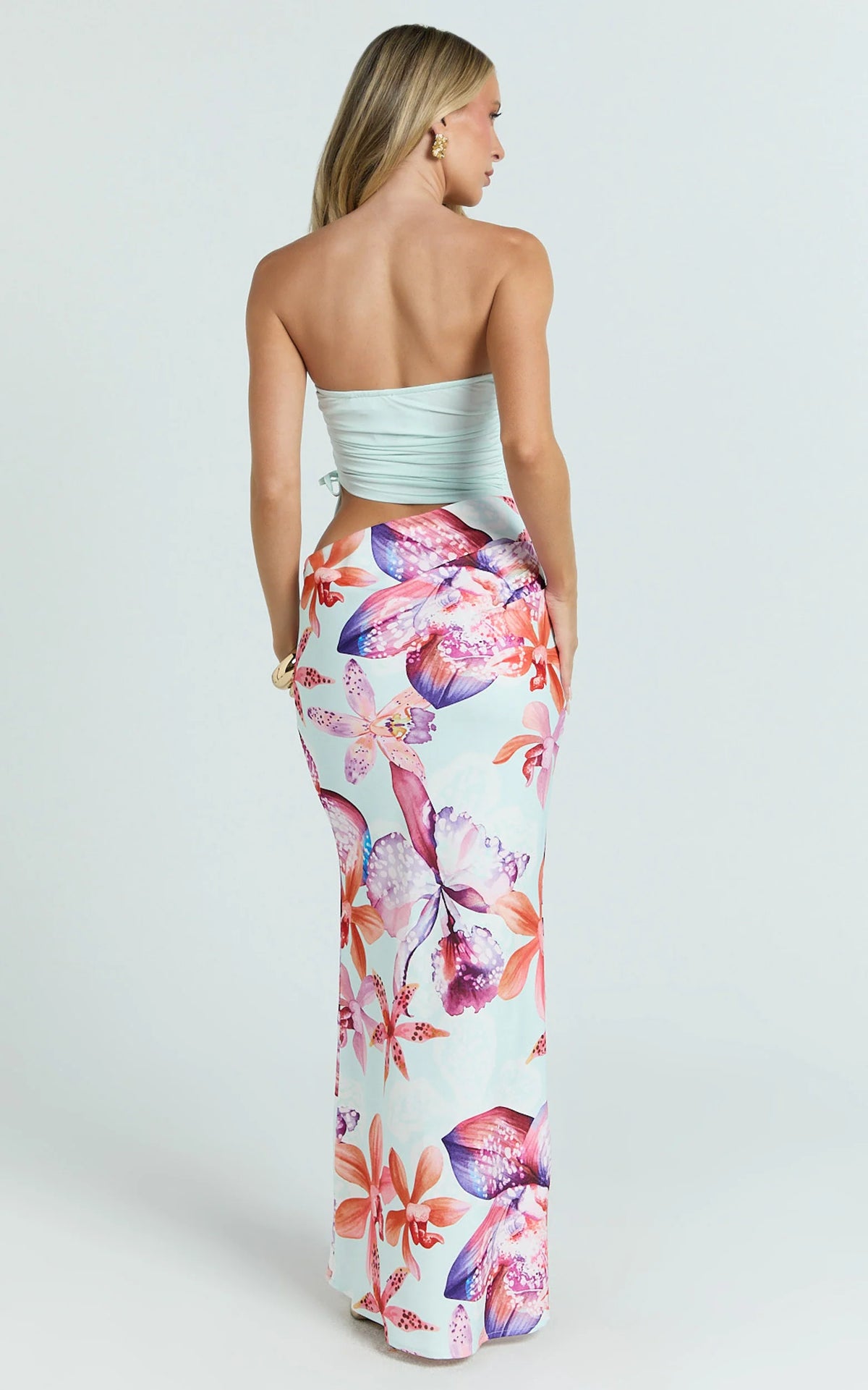 Fergie Maxi Dress - Strapless Side Ruched Cut Out Fitted Dress in Ocean Orchid