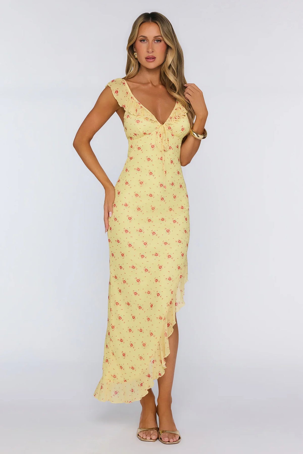 Polished Intentions Mesh Maxi Dress Yellow