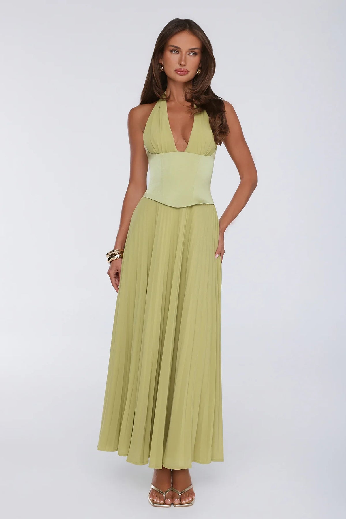 The Secret Waltz Halter Maxi Dress Lime