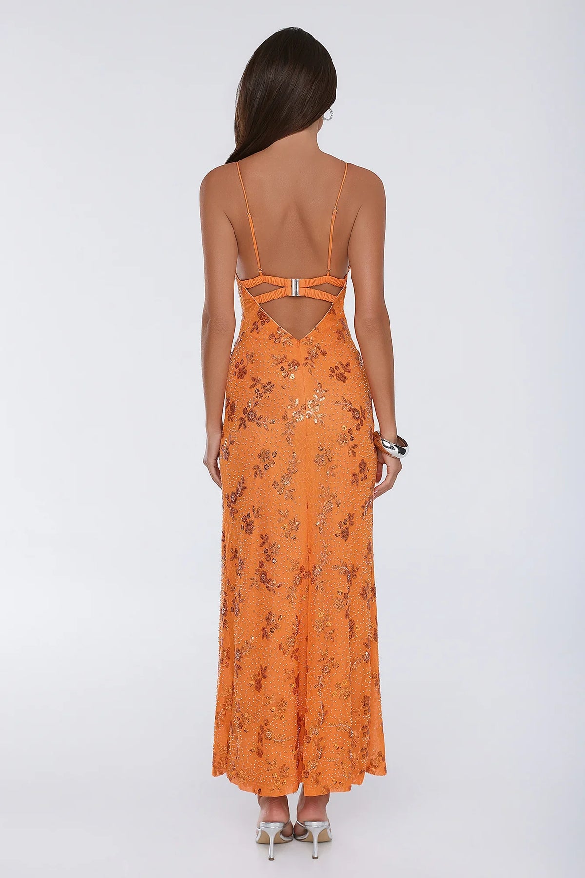 Stay Magnetic Mesh Beaded Maxi Dress Orange