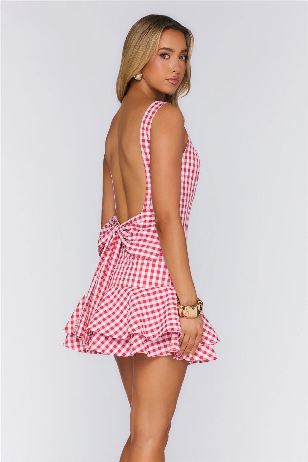 Polished Picnic Gingham Mini Dress Red