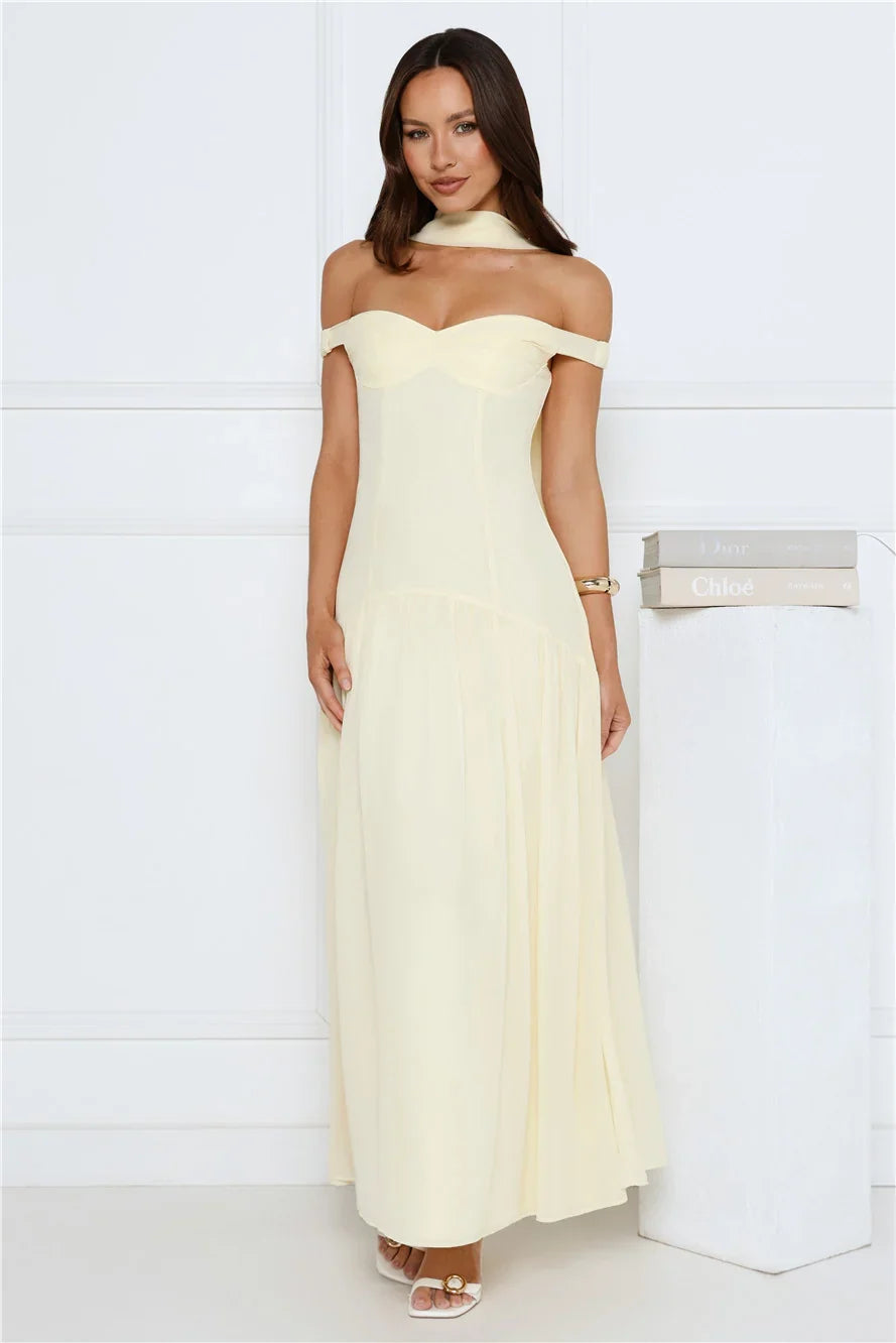 The Style Spotlight Off Shoulder Maxi Dress Yellow