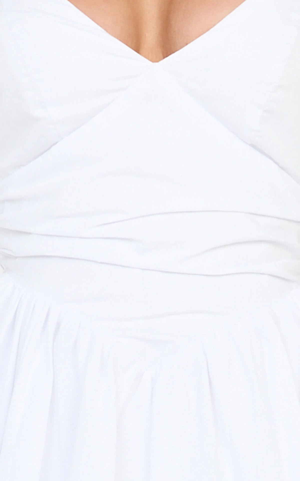 Julie Mini Dress - V Neck Drop V Waist Pleated Dress in White