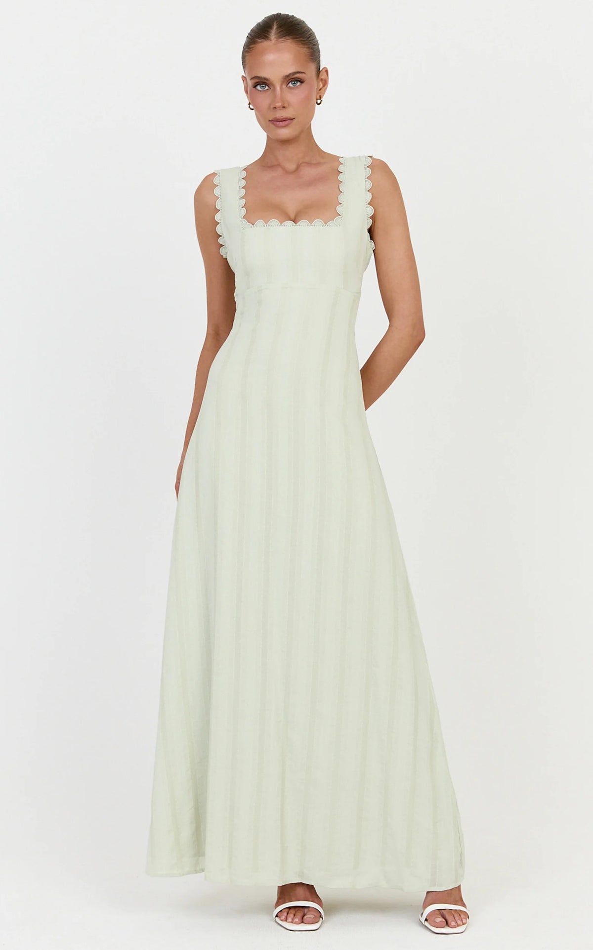Roxanne Midi Dress - Square Neck Fit And Flare Dress in Sage