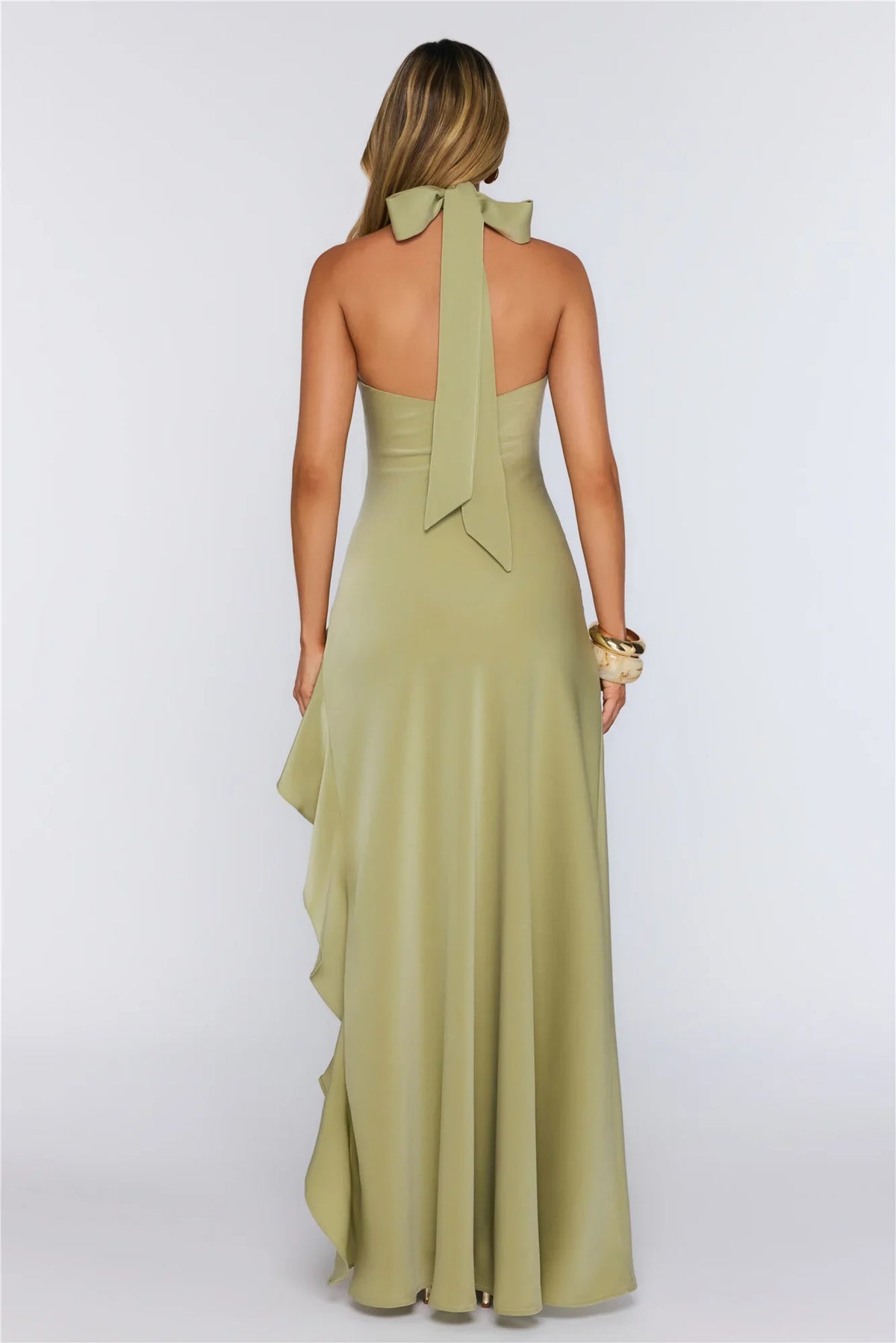 Dreamlight Halter Satin Maxi Dress Khaki