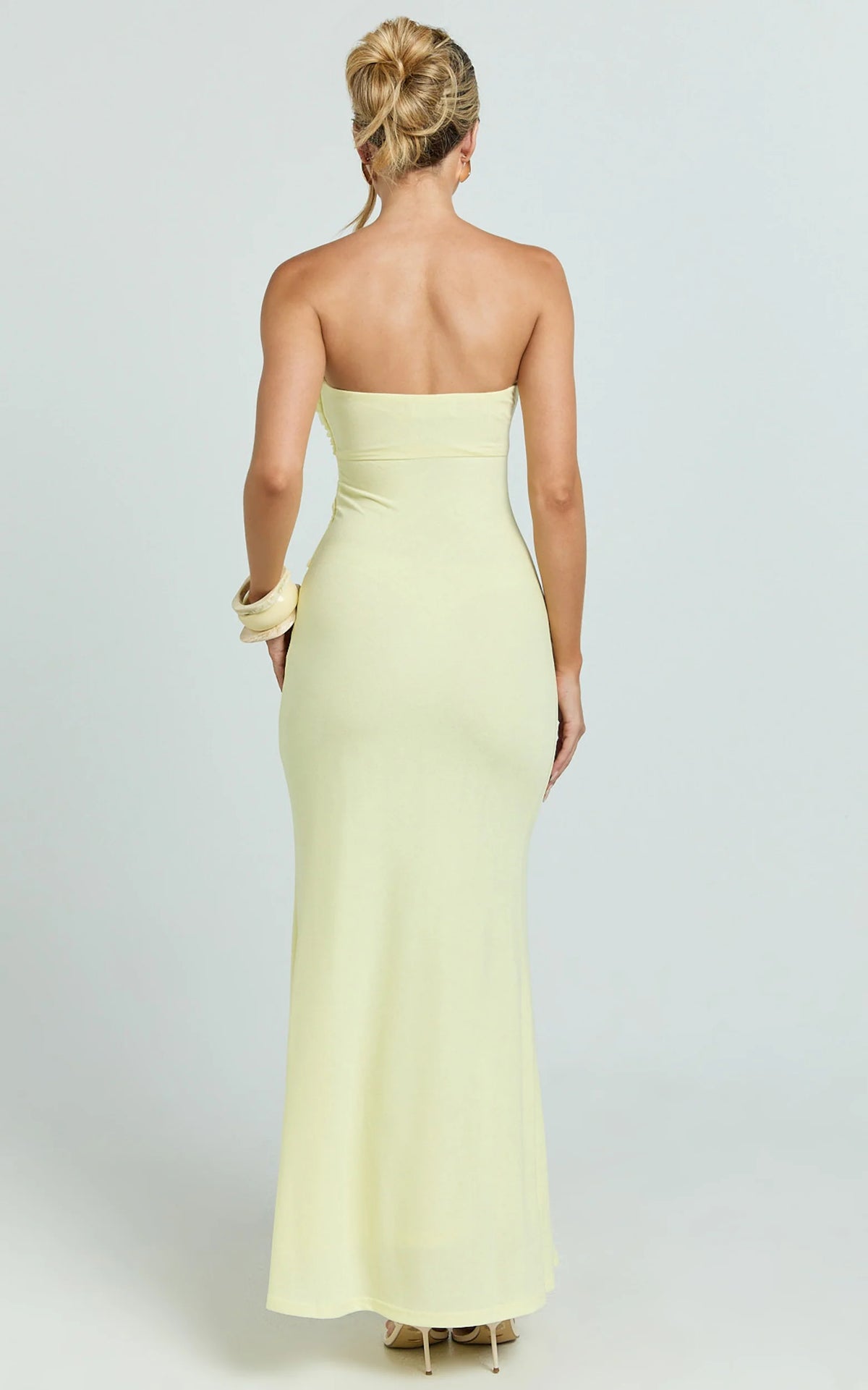 Aria Midi Dress - Strapless Tie Waist Dress in Lemon