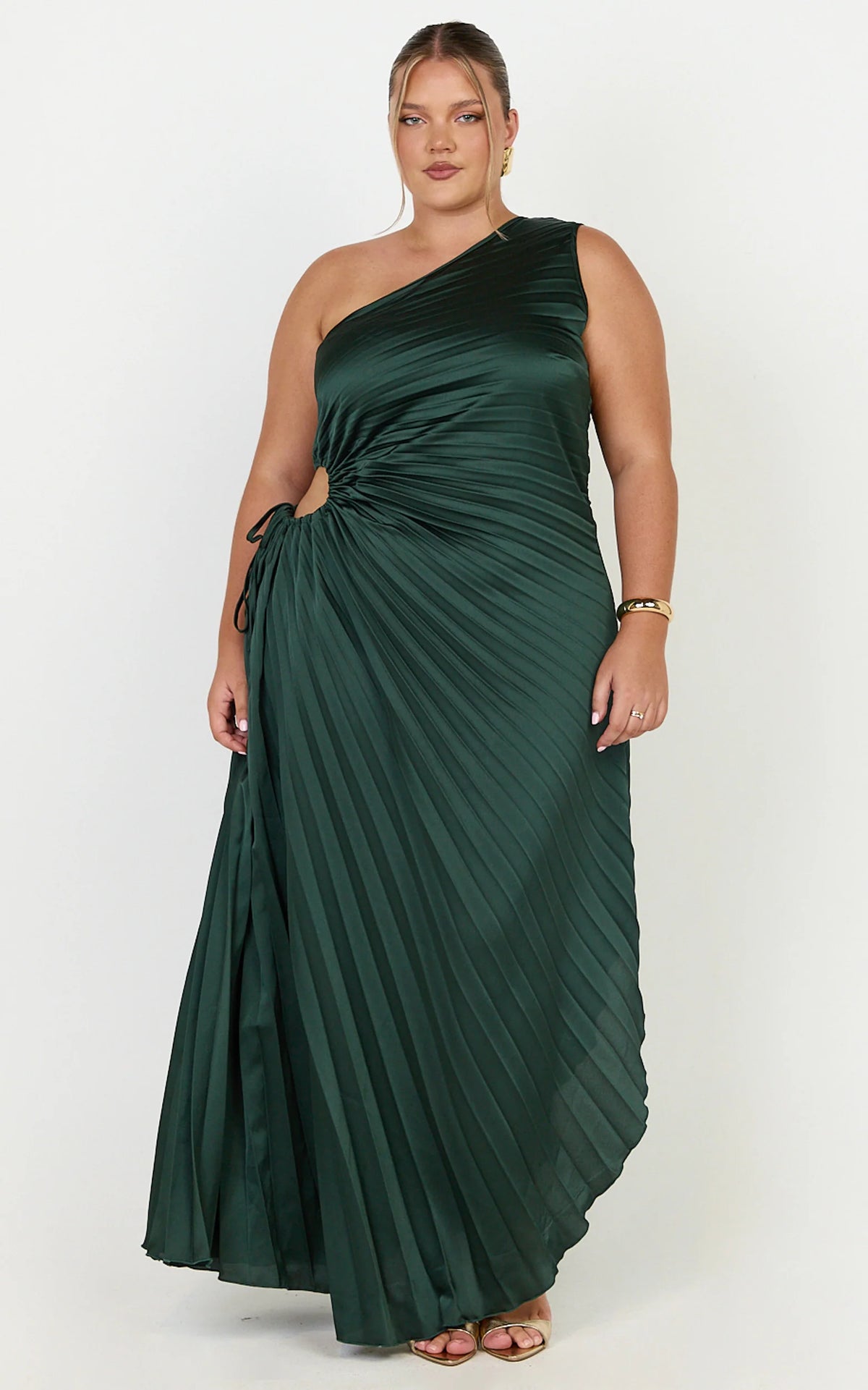 Kitsune Maxi Dress - One Shoulder Cut Out Dress in Emerald Green