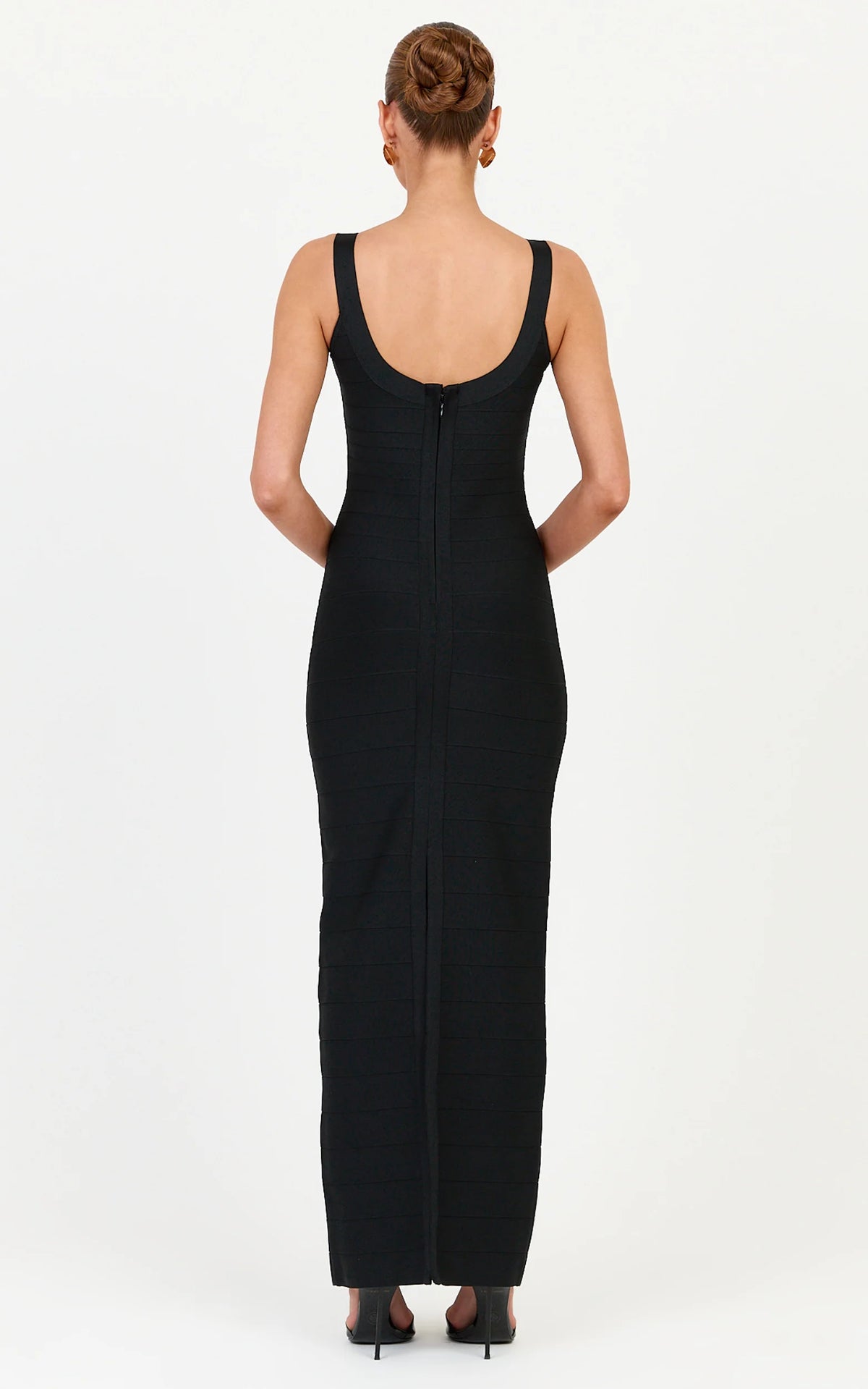 Valentina Maxi Dress - Scoop Neck Bodycon Bandage Dress in Black