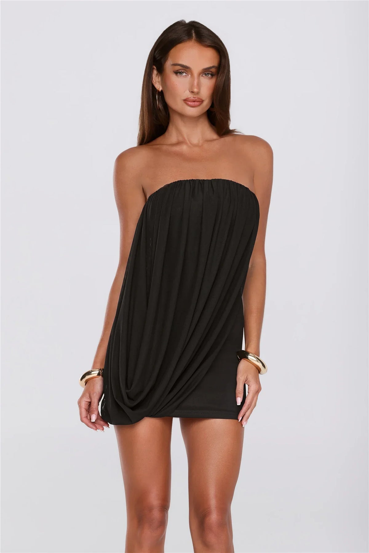 Level Up Season Mesh Strapless Mini Dress Black