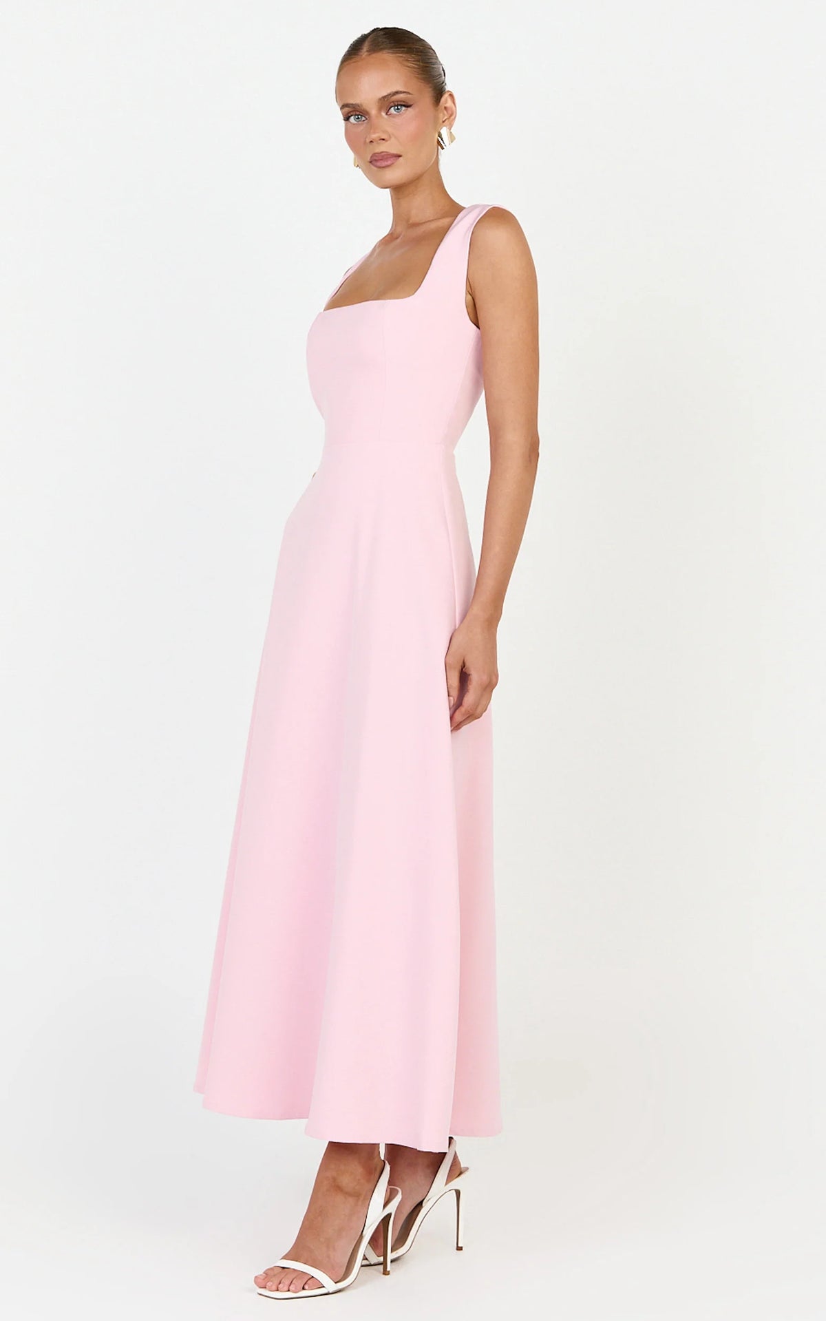 Zinnia Midi Dress - Square Neck A Line Dress in Pink