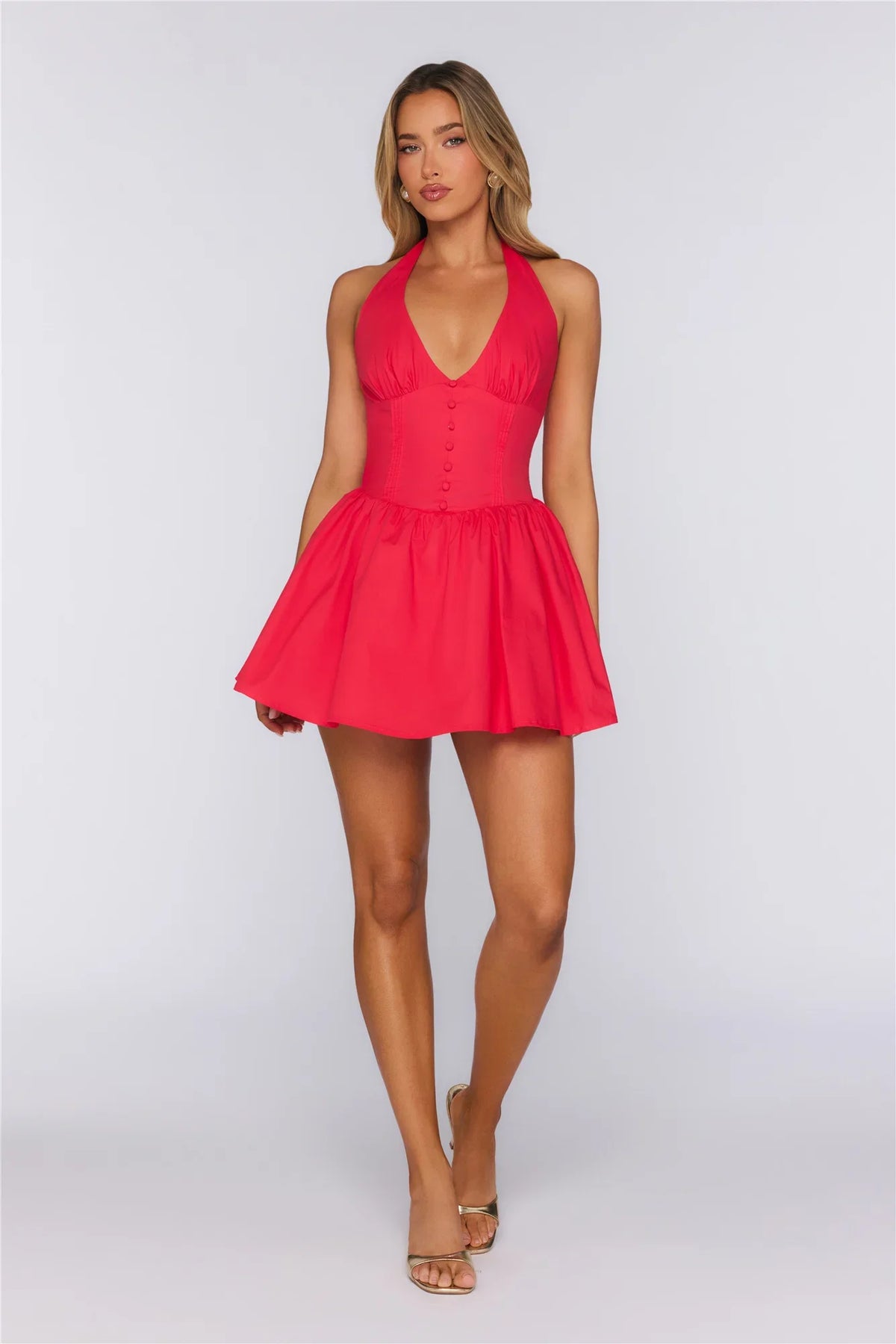Vanilla Delight Halter Mini Dress Red