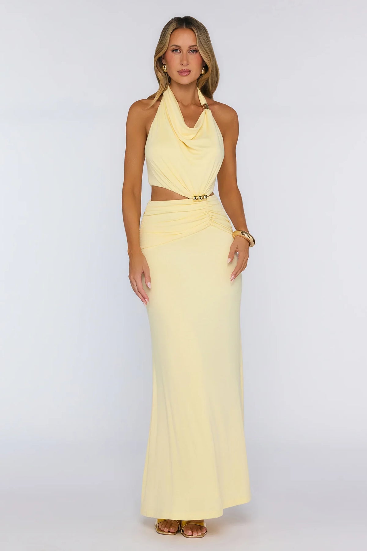 Social Calendar Halter Maxi Dress Yellow