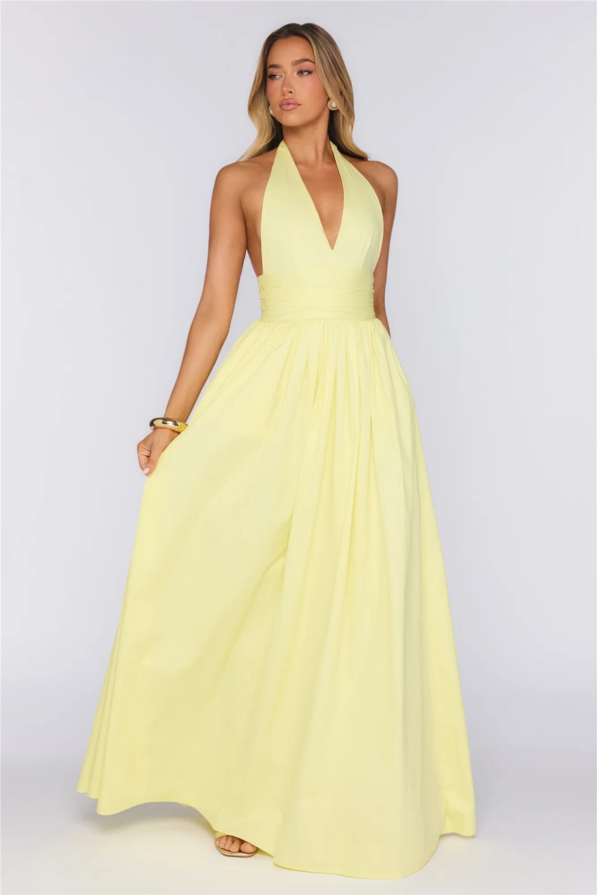 Glow And Go Halter Maxi Dress Lemon