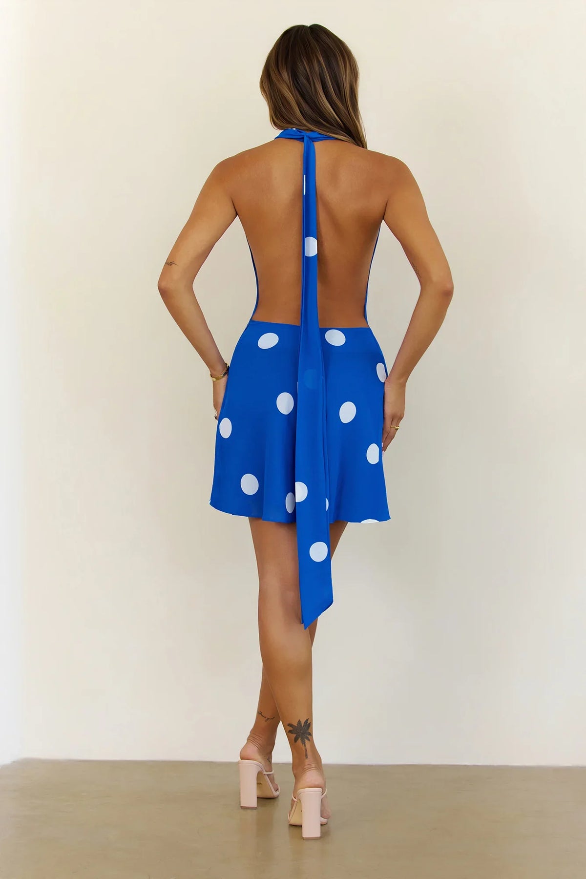 Low Effort Luxe Polka Dot Mini Dress Blue