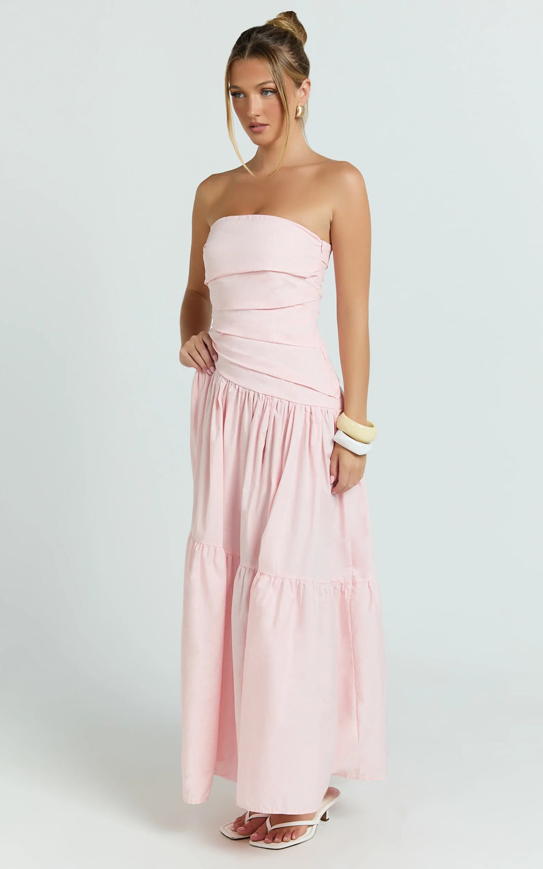 Cora Midi Dress - Strapless Dress in Pink