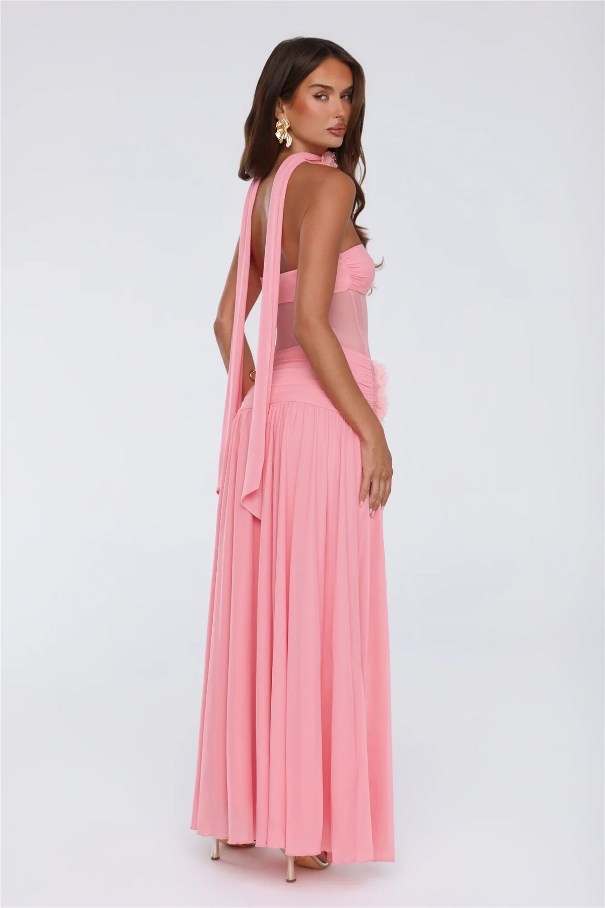 Island Allure Mesh Strapless Maxi Dress Pink