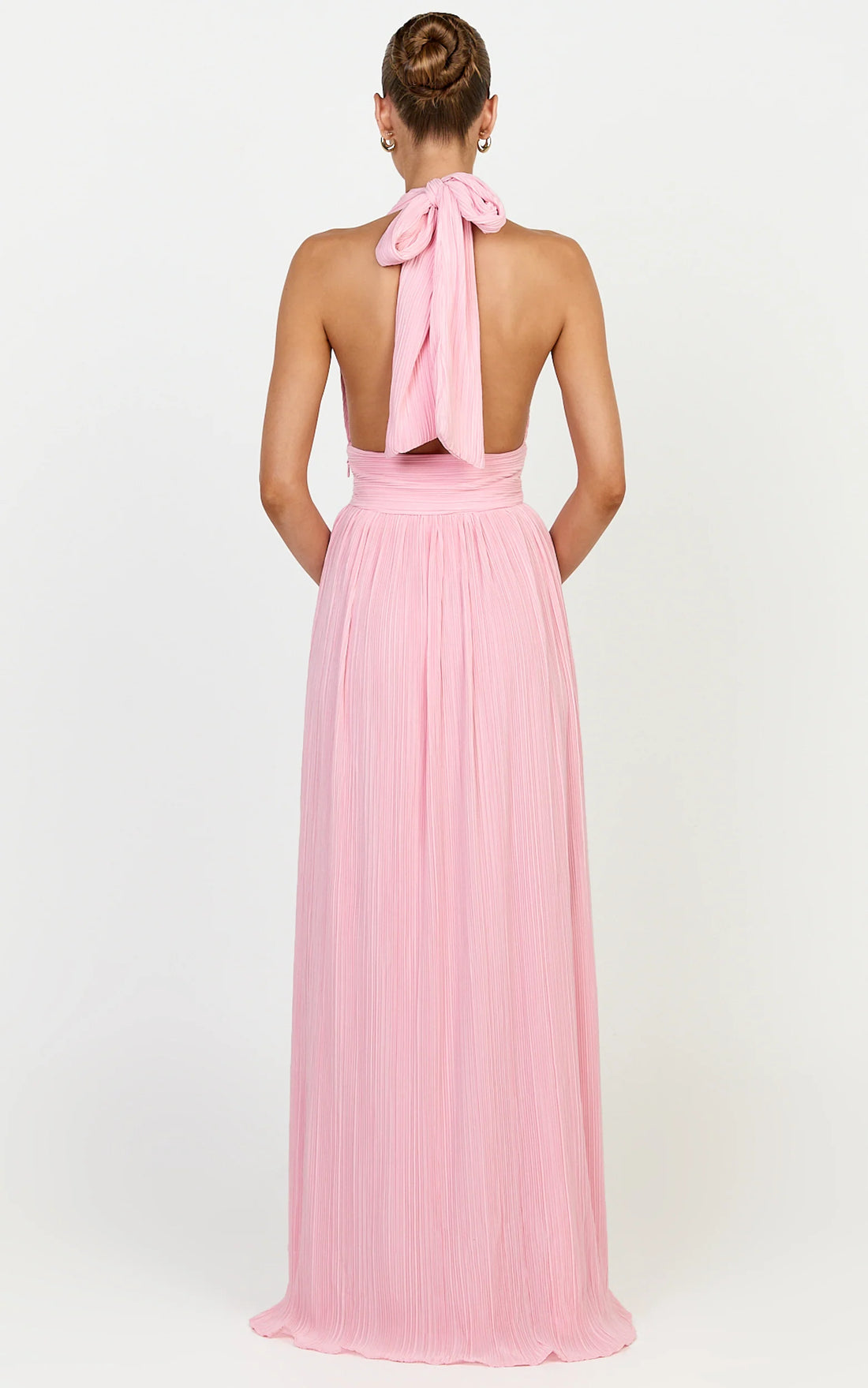 Aurelia Maxi Dress - Plisse Halter Neck Dress in Pink