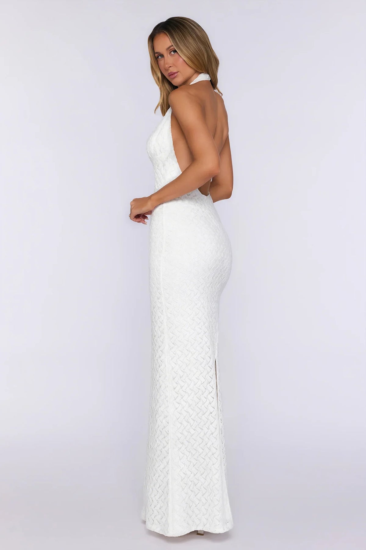 Flirty Daydream Halter Knit Maxi Dress White