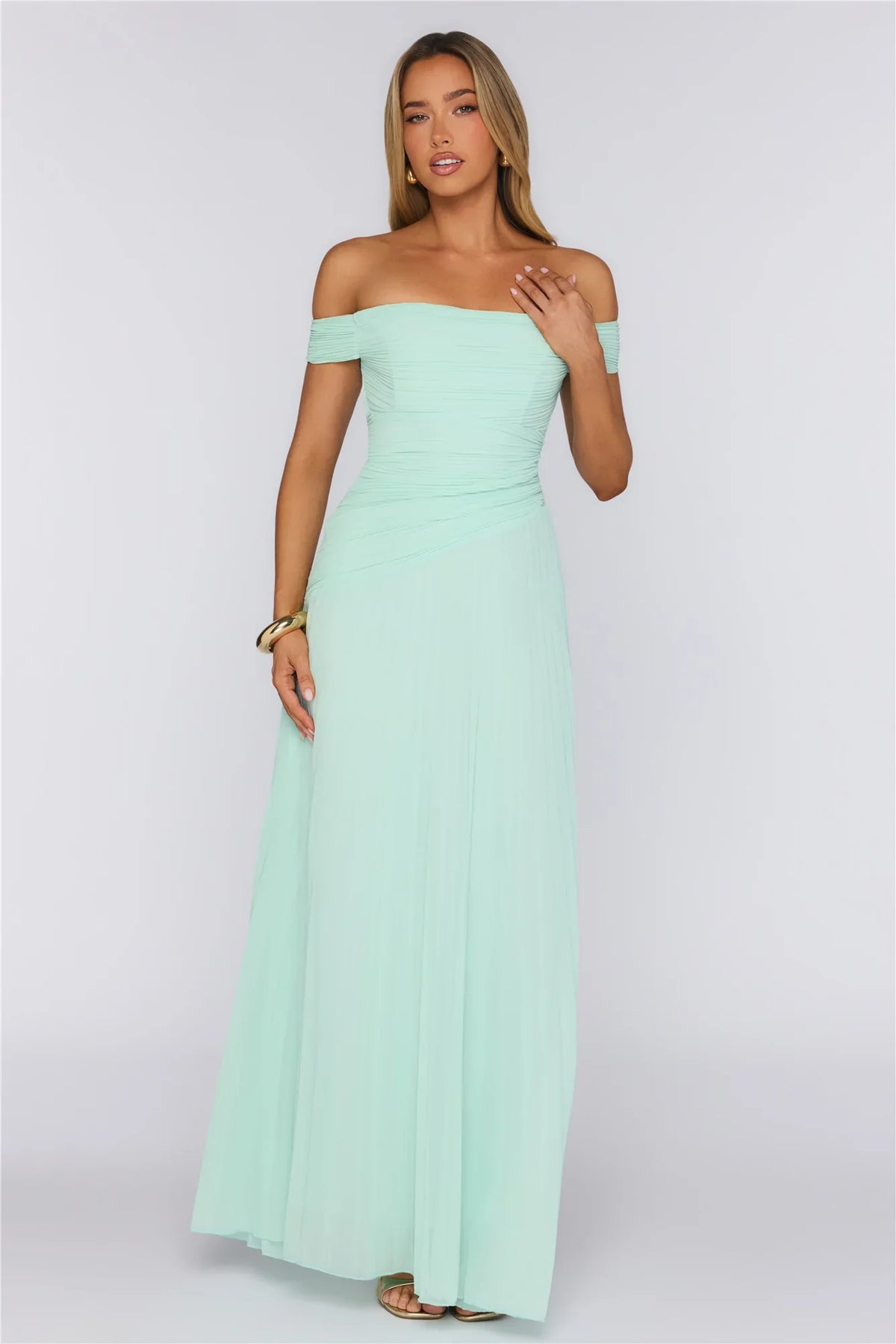 The Look Speaks Off Shoulder Maxi Dress Mint