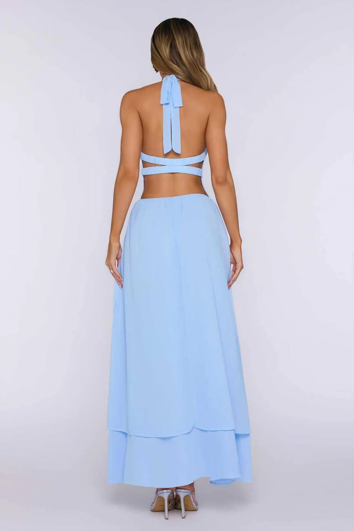 Pretty Love Language Halter Maxi Dress Blue