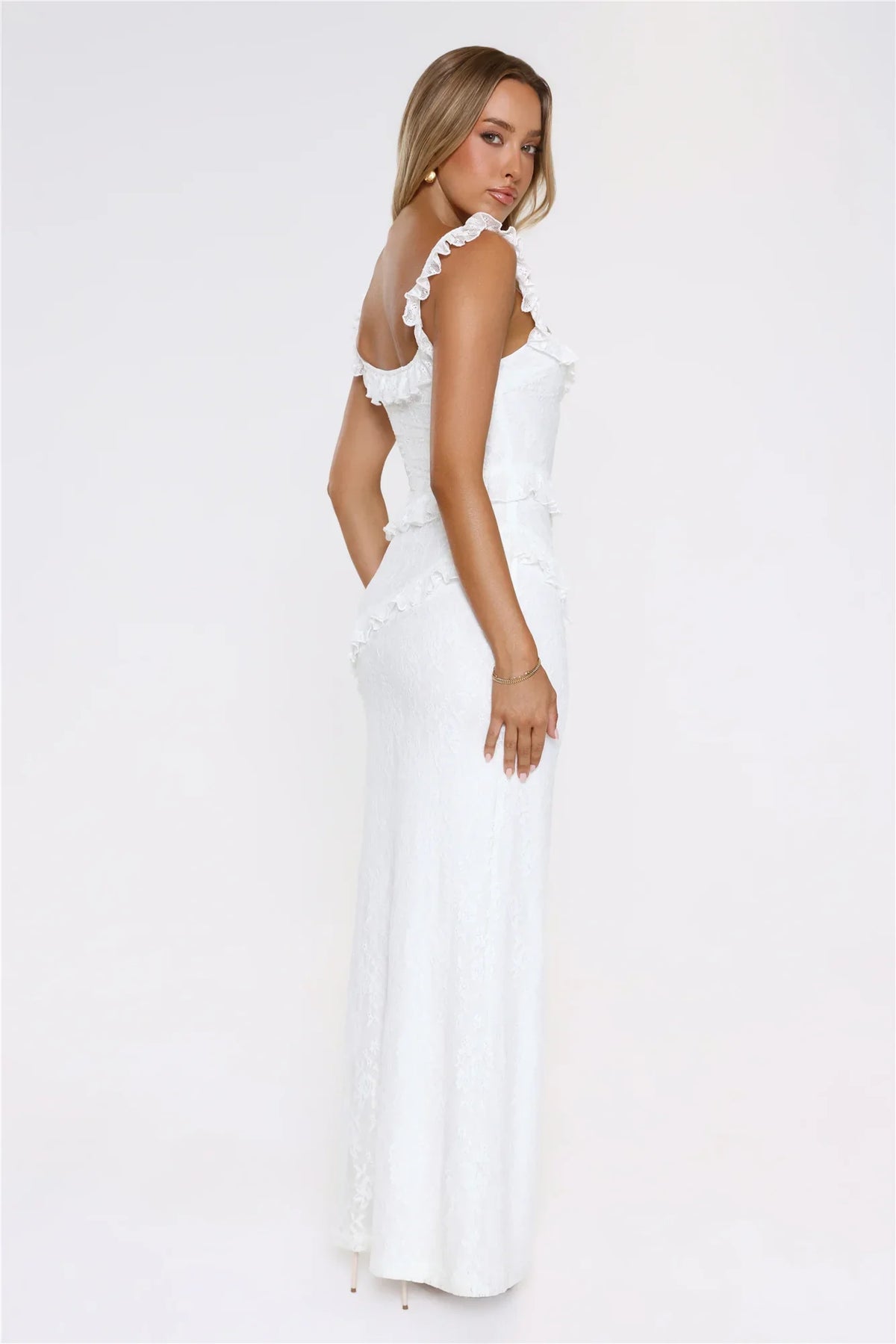 Golden Dusk Lace Maxi Dress White