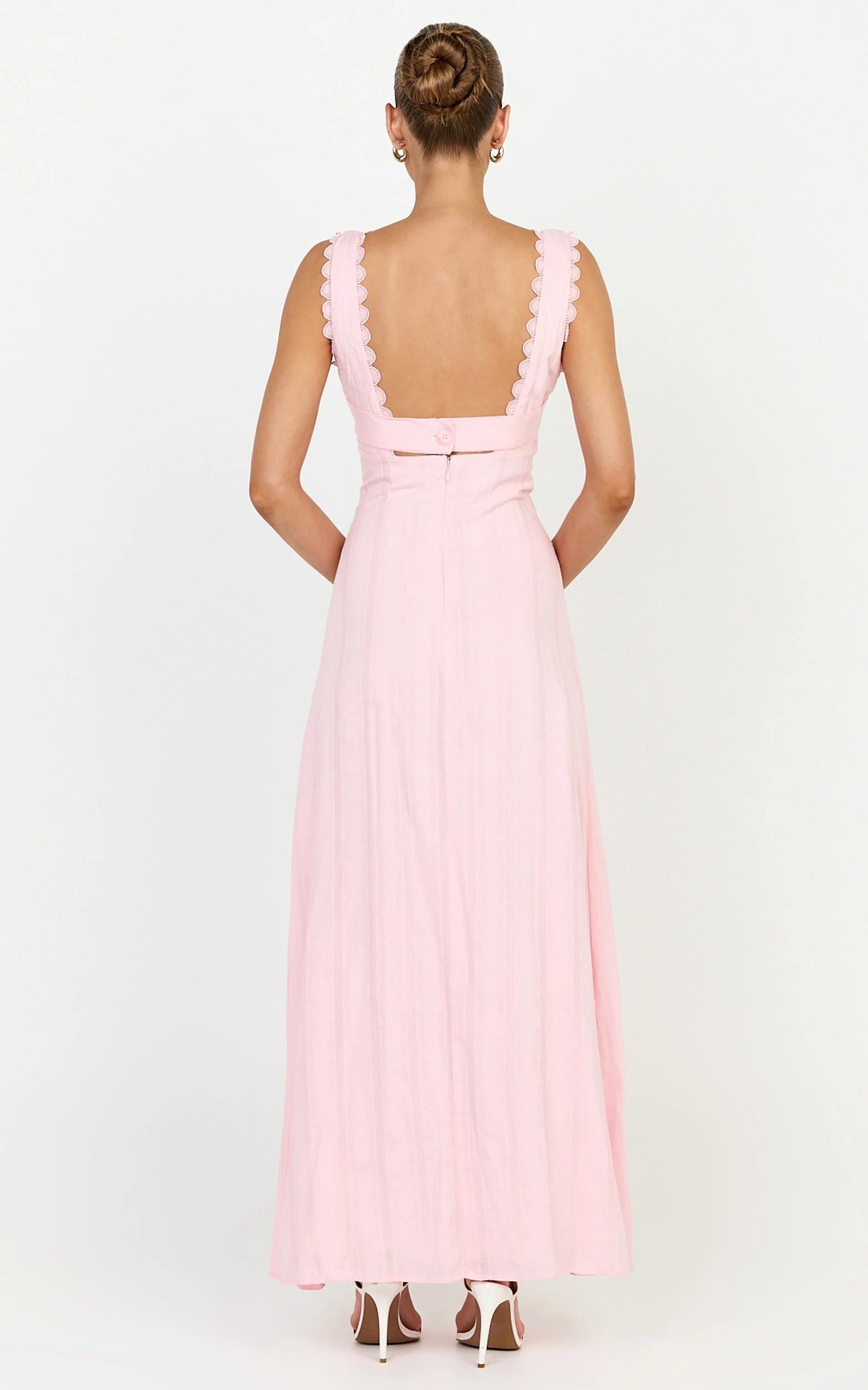 Roxanne Midi Dress - Square Neck Fit And Flare Dress in Pink