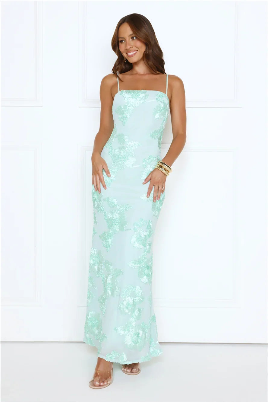 Glimmers Of Gold Mesh Maxi Dress Mint