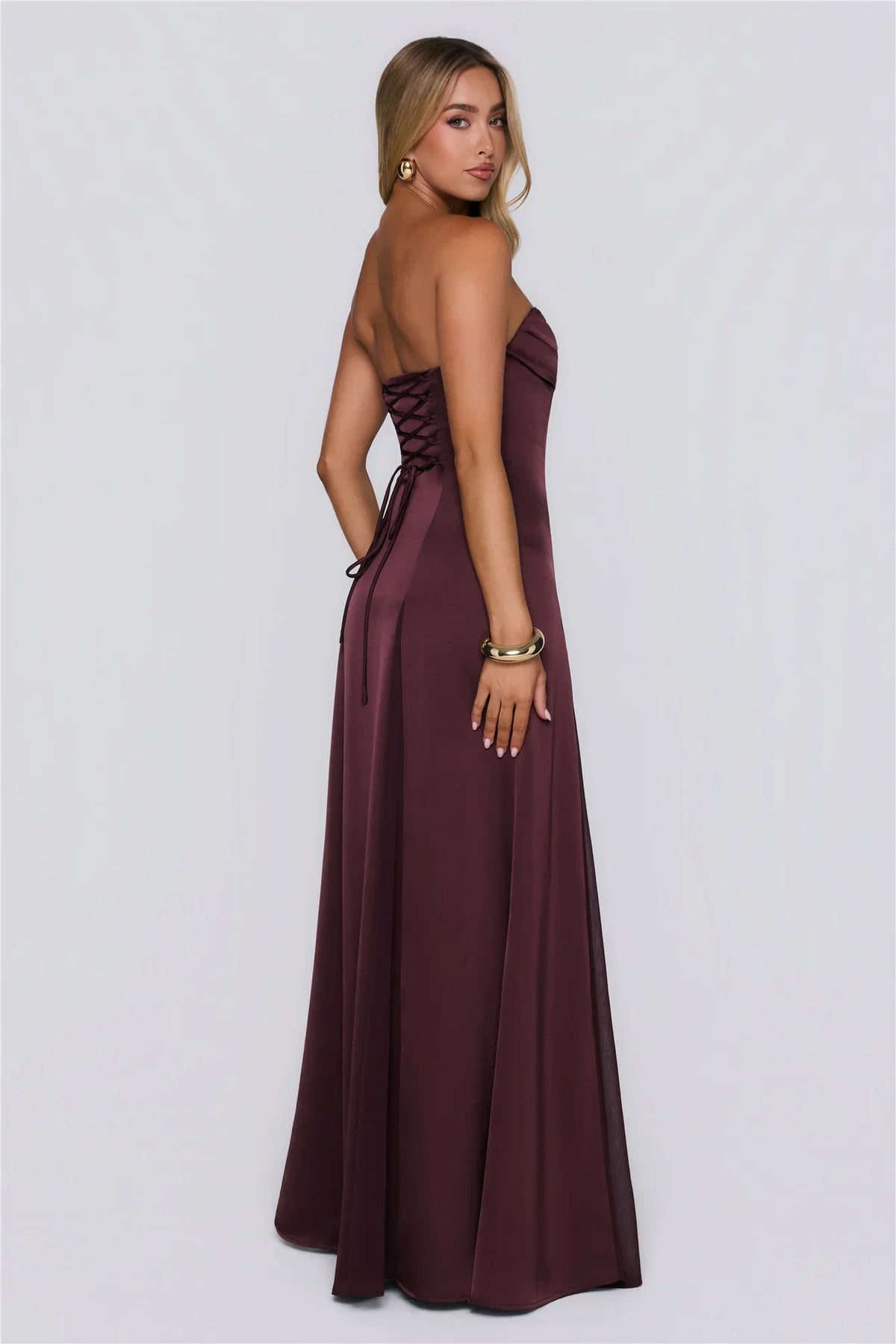 Moment Of Class Strapless Satin Maxi Dress Chocolate
