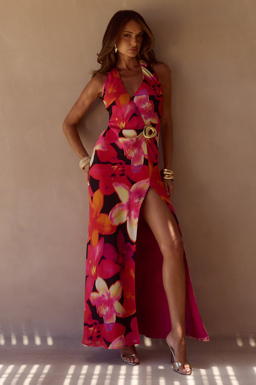 MABELLA HALTER MAXI DRESS - SKYE BLACK