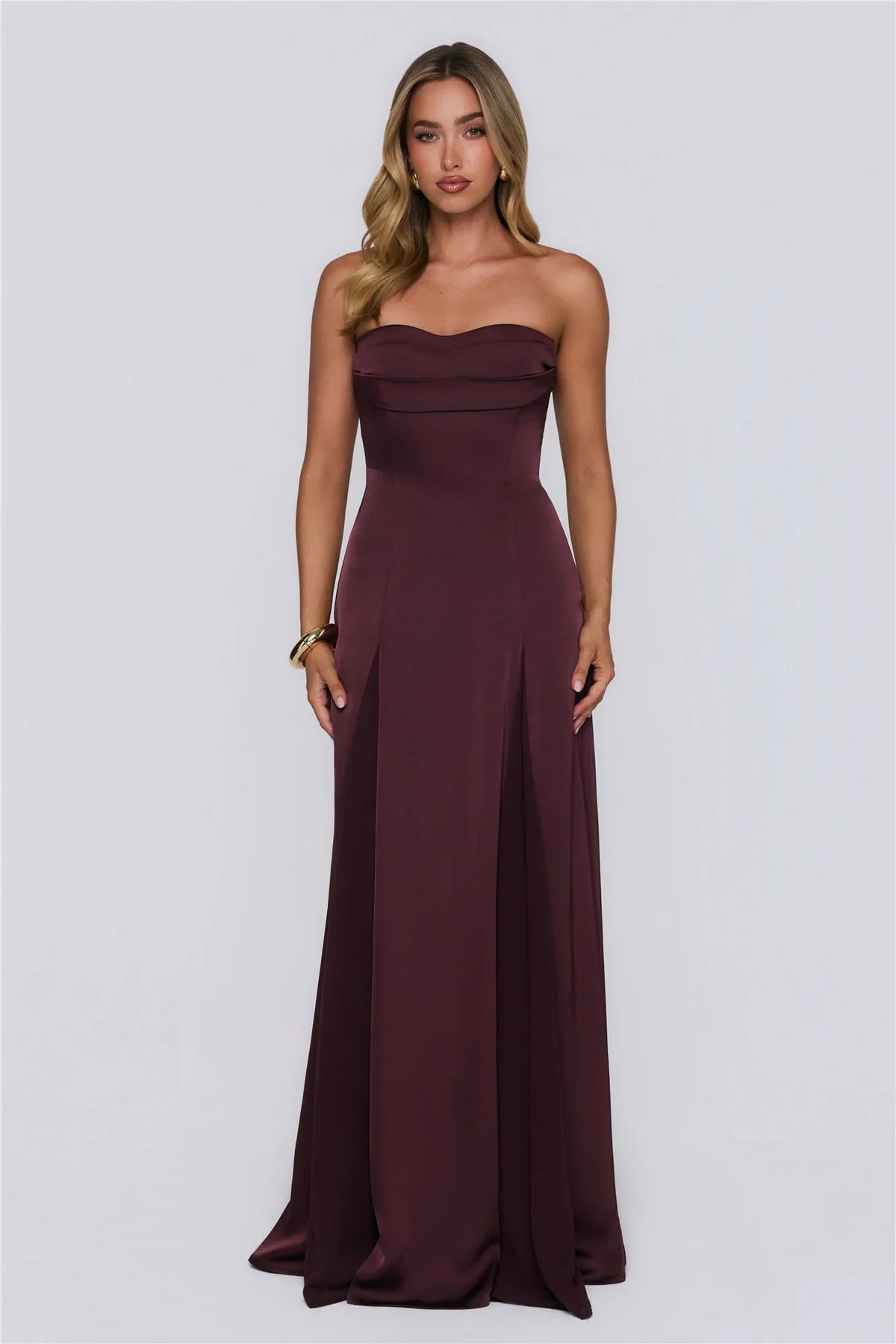 Moment Of Class Strapless Satin Maxi Dress Chocolate