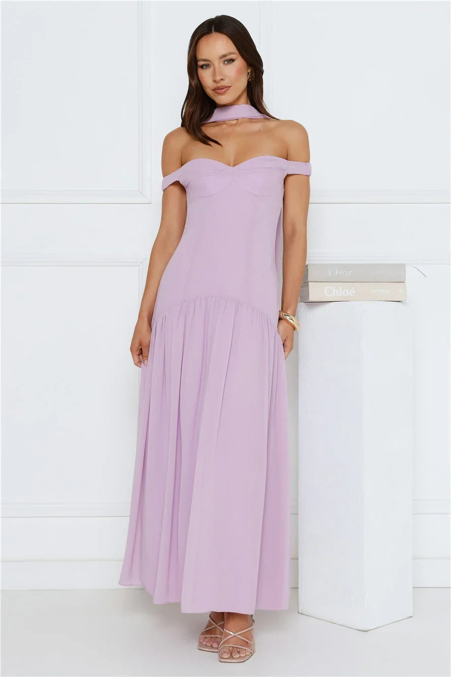 The Style Spotlight Off Shoulder Maxi Dress Lilac