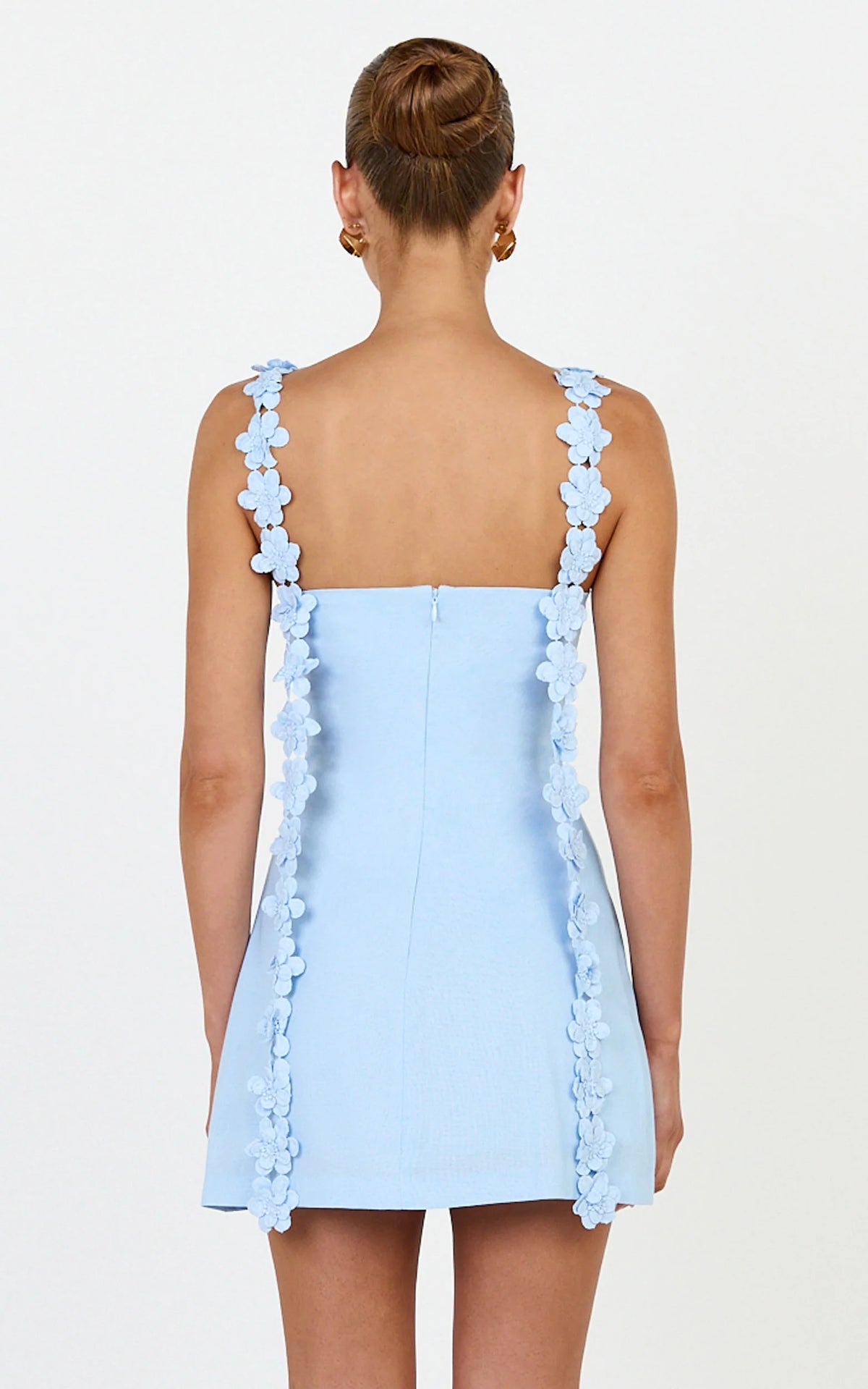 Clementine Mini Dress - 3D Floral Strap Dress in Blue