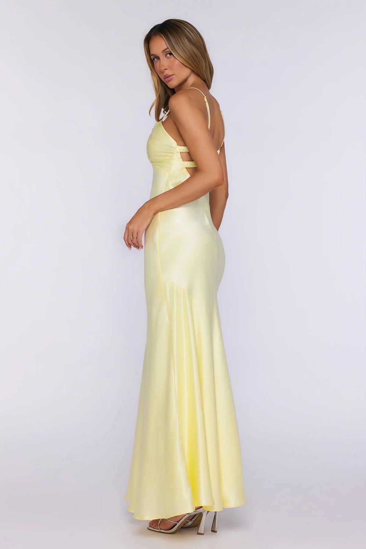 Polished Pretty Satin Cutout Maxi Dress Yellow