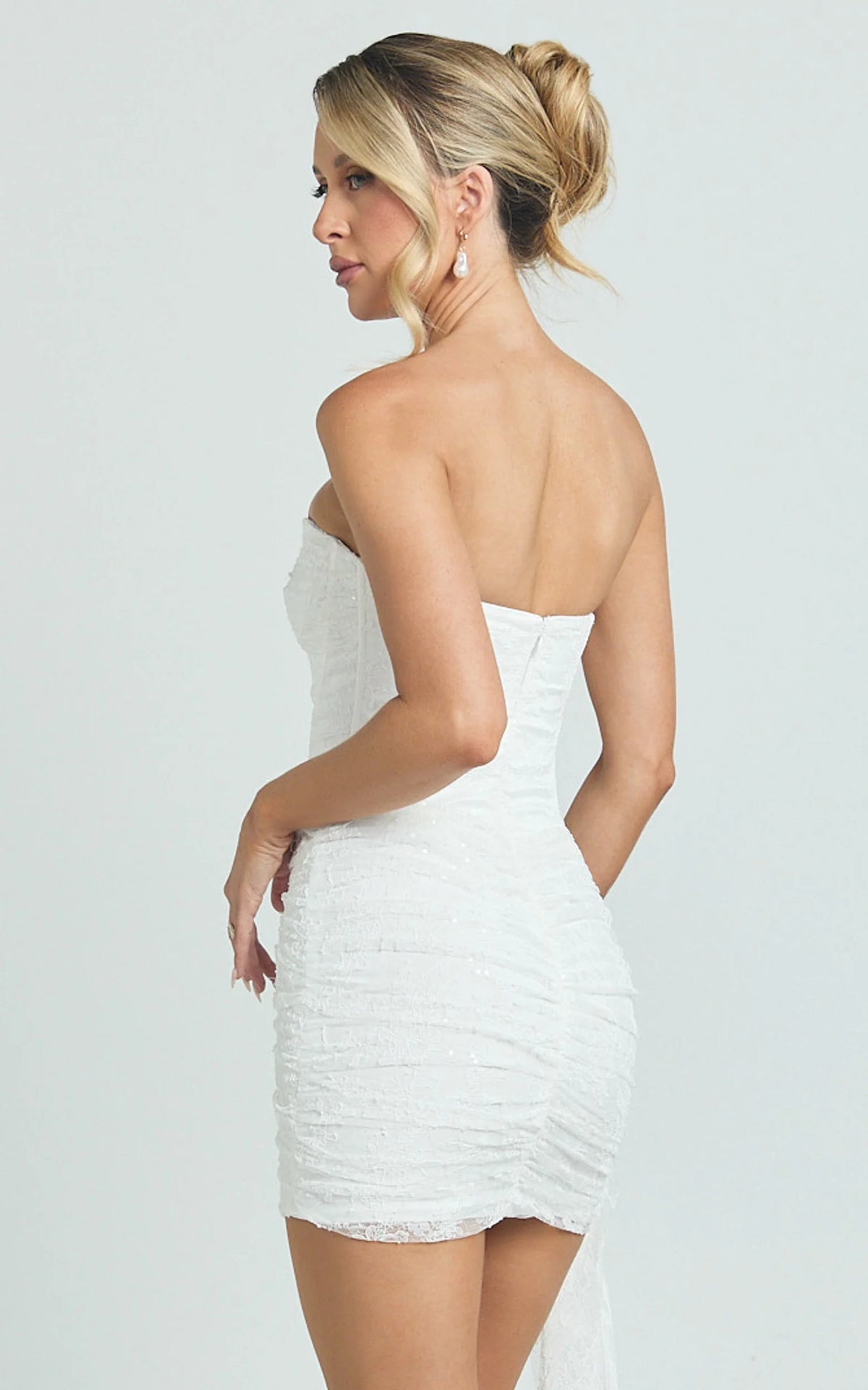 Hazel Mini Dress - Strapless Corset Sequin Dress in Ivory